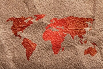 Beautiful colored world map on paper texture