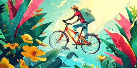 Fototapeta premium Courier on bicycle