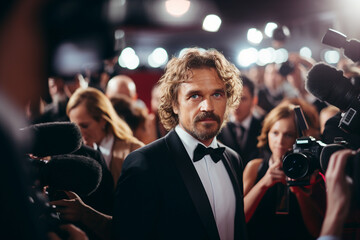 World entertainment star elegant man on red carpet festival generative AI