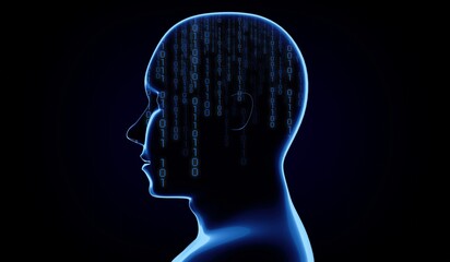 Geometrical man face with binary code - 3D illustration