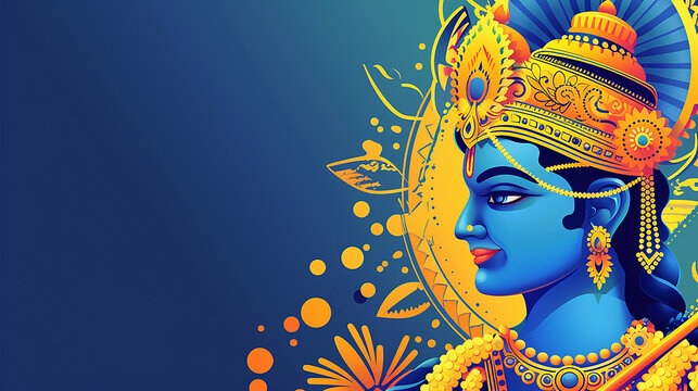 Ram Navami background with Hindu God Rama and copy space, day of celebrates Hindu festival