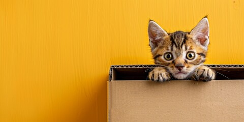 Funny kitten in a cardboard box