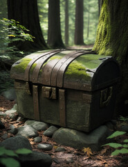 Treasure chest in woods photography