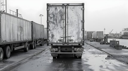 Tractor Trailer Trucks at Dock in Ilford FP4 Plus Style