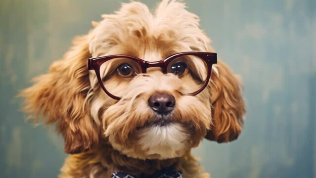 video of a dog wearing glasses
