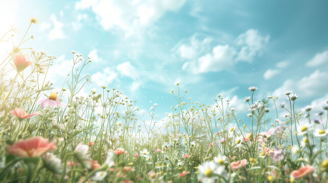 Flower field ini a sunny day