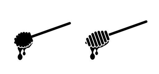 Wooden honey stick, honey dipper. Healthy food and diet concept. Honey spoon logo or icon. Of the beehive, honeycomb.
