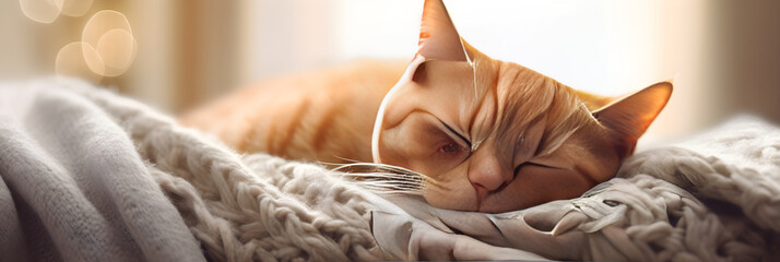 Adorable Orange Tabby Cat Enjoying a Peaceful Slumber in a Cozy Setting