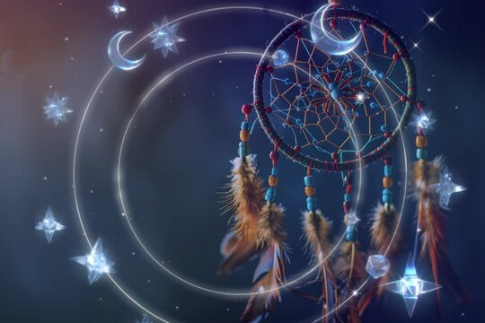 A dreamcatcher with a moon and stars