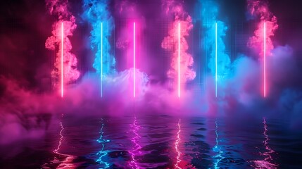 abstract neon light background with smoke