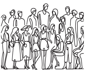 vector, isolated, silhouette of a crowd, group of people. Lineart
