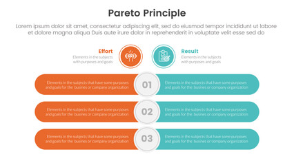 pareto principle comparison or versus concept for infographic template banner with round rectangle bar opposite with two point list information