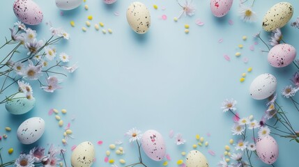 Whimsical Easter Greeting Card: Bunny, Eggs, and copy Text Space