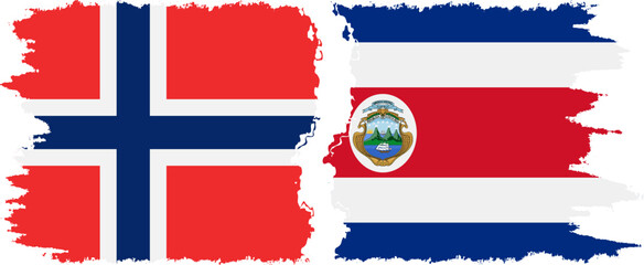 Costa Rica and Norwegian grunge flags connection vector