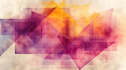 Vibrant Abstract Painting with Triangles in Purples and Oranges