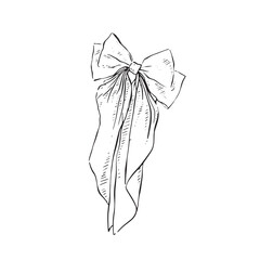 A line drawn illustration of a bow in black and white, shaded with lines.