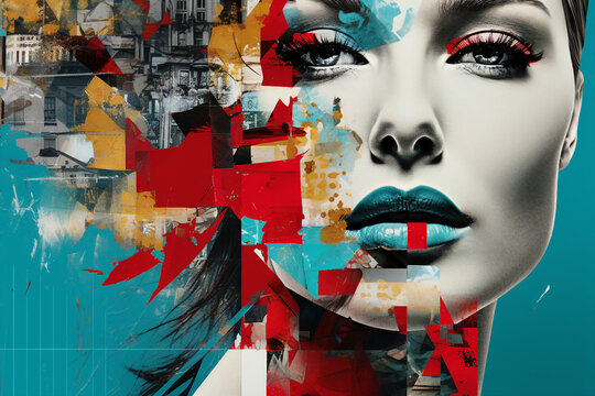 Fototapeta Generative AI image illustration retro Trendy paper collage composition wallpaper modern art