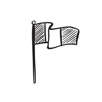 A line drawn illustration of a flag in black and white, in a sketchy rough doodle style.