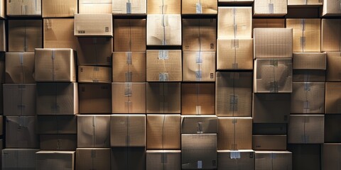 Stacked cardboard boxes in a warehouse
