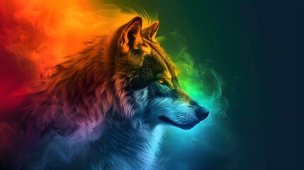 abstract neon rainbow wolf background - obrazy, fototapety, plakaty