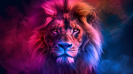 abstract neon rainbow lion background