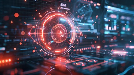Fototapeta premium Quantum computer with entangled particles in a secure lab
