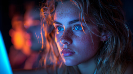 Radiant faces illuminated by the glow of laptop screens, late-night study session in progress.