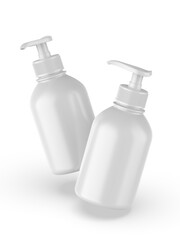 Plastic bottle set with dispenser pump, 3d illustration.