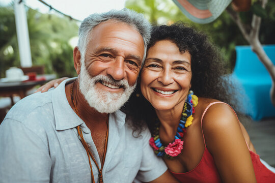AI generated picture photo of loving enamored happy two mature people on honeymoon vacation together