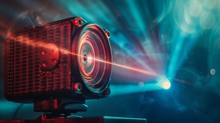 Fototapeta premium Beam of projector casts galaxy's glow, cinematic