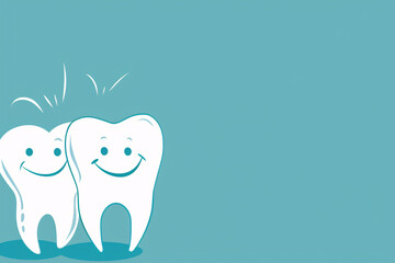 Two cartoon teeth with smiling faces on a light blue background