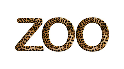 Word of ZOO made from leopard fur or skin isolated on transparent background, suitable for template animal concept, PNG	
