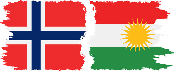 Kurdistan and Norwegian grunge flags connection vector