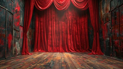Red stage curtains velvet curtains and stage floor