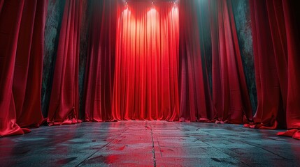 Red stage curtains velvet curtains and stage floor