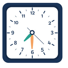 Square Wall Clock At 7:30, Time Illustration 