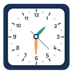 Square Wall Clock At 1:30, Time Illustration 