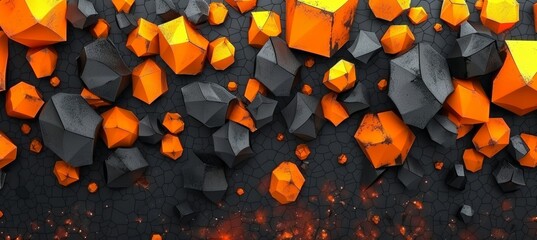 Vibrant 3d abstract background in black and orange colors with bright illumination