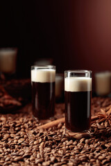 White Russian cocktail. Vodka, coffee liqueur, and cream.