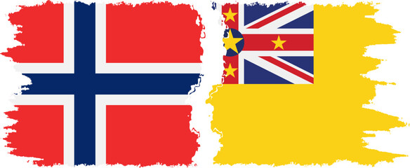 Niue and Norwegian grunge flags connection vector