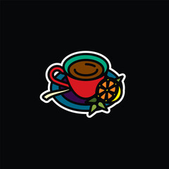 Original vector illustration. The icon of hot tea in a cup with lemon and mint.