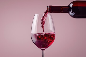 wine pours from a bottle into a glass, mockup, photo, minimalism, banner, plain background  