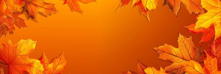 Autumn orange banner with blurred maple leaves background for seasonal designs and fall themes