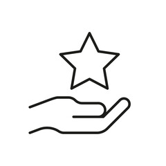 Hand holds star on palm line icon