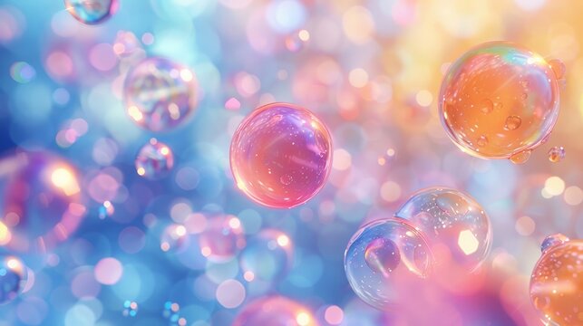 Delicate spheres with colorful highlights soaring in a dreamy soft focus