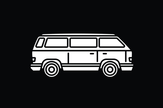 Original vector illustration. An old travel van. A contour icon.