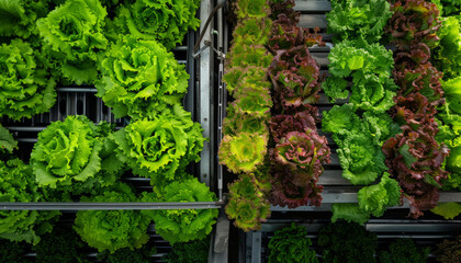 Fresh lettuce growing in vertical farm