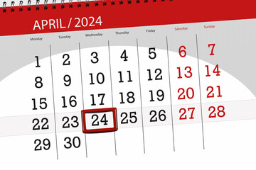 Calendar 2024, deadline, day, month, page, organizer, date, April, wednesday, number 24