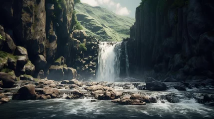 Gordijnen waterfall in the mountains © andri