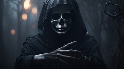 Horror Death Skull Extends Its Hand Towards The Camera Ominously